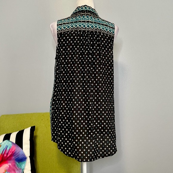 Akemi + Kin Anthropologie Ira Black Blue & White Tunic Tank Top - Picture 6 of 6